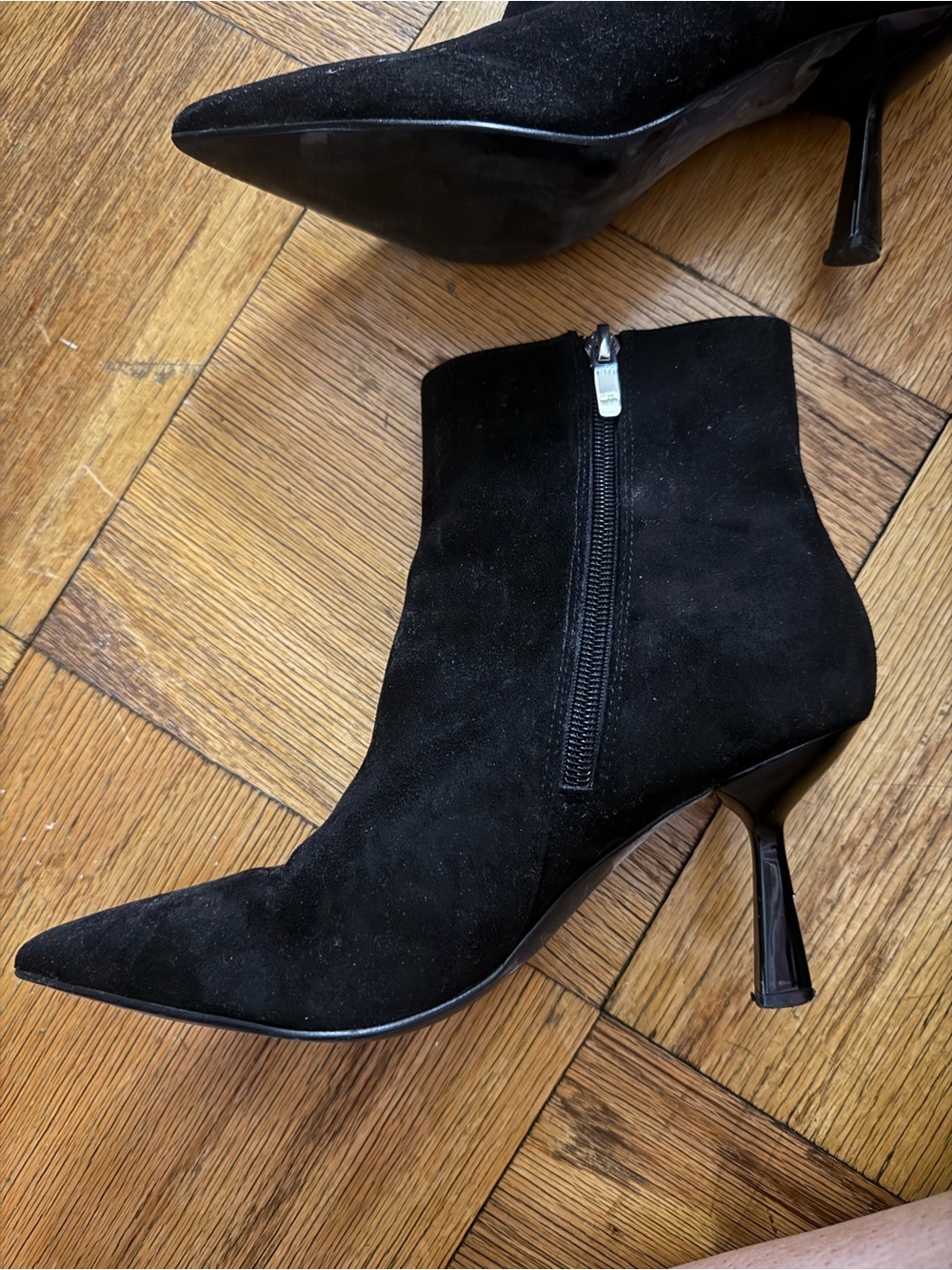 Nine West Black Suede Pointed Toe Ankle Boots